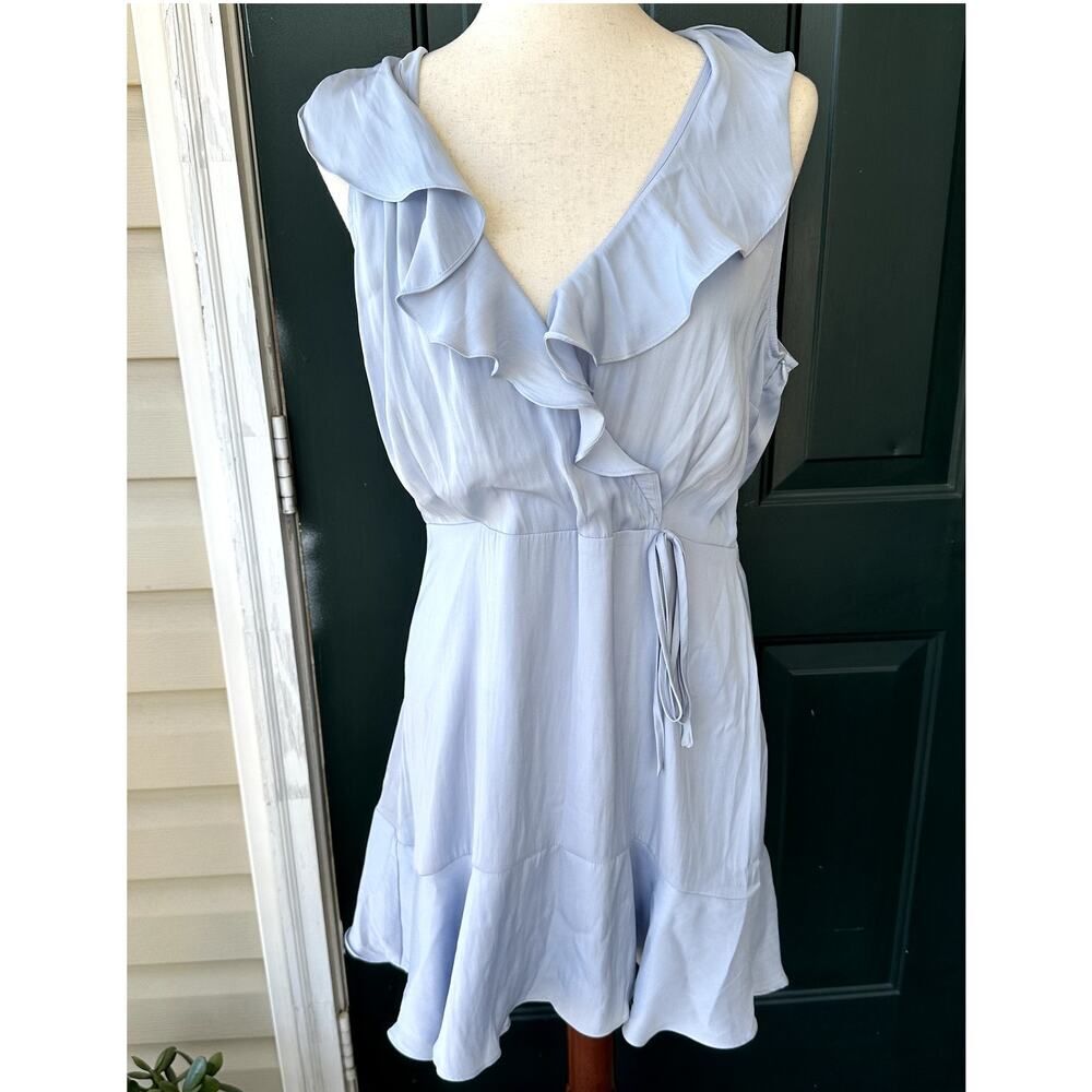 NWT Altar'd State Baby Blue Silky Ruffled Dress Sheer Flowy Feminine Fairy